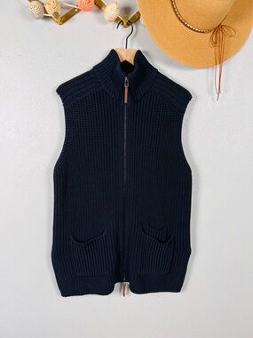 Poetry Ribbed Knit Zip Up Tunic Sweater Vest in Navy Size 10